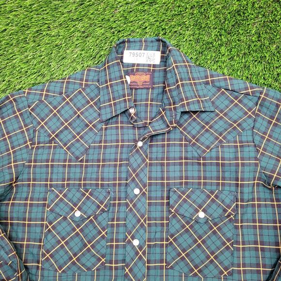 Vintage Stir-Ups Plaid Pearl-Snap Button Shirt L 16.5 23x29 - Picture 8 of 10
